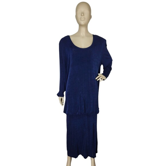 Vintage Vikki Vi 80s Does 30s Slinky Flapper Drop Waist Front Slit Maxi Dress - Picture 5 of 8